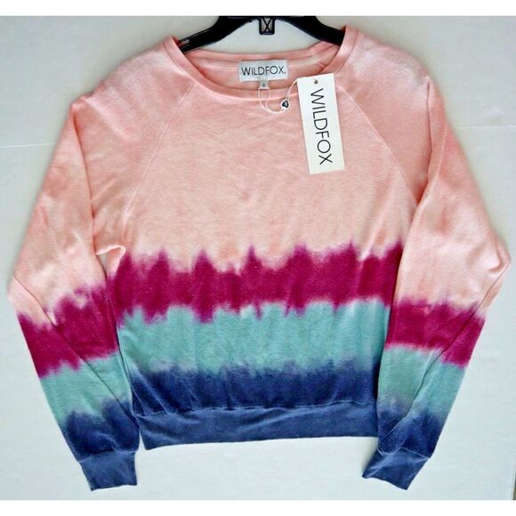 Wildfox W636106 Women Sz S Pink/Purple/Blue DipDye Raglan Baggy Beach Sweatshirt - Picture 6 of 8